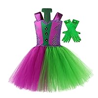 YiZYiF Kids Girls Joker Clown Costume Halloween Circus Mesh Tutu Dress with Clown Necktie Cosplay Outfits