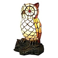 Cute Owl Lamp Tiffany Style Stained Glass Table Lamp Cute Animal Shape Table Lamp Night Light, 8.7 inch Tall, LED Bulb Included, for Home Room Decor, Gift