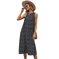 Summer Dresses For Women 2022 Polka Dot Slant Pockets Tank Dress Maxi Dress For Women