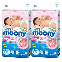 Tape L Size: Mooney Air Fit Diapers (9 - 14 kg), 108 sheets (54 sheets x 2)