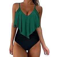 SUUKSESS Women Slimming Ruffle One Piece Swimsuits Ruched Tummy Control Bathing Suits