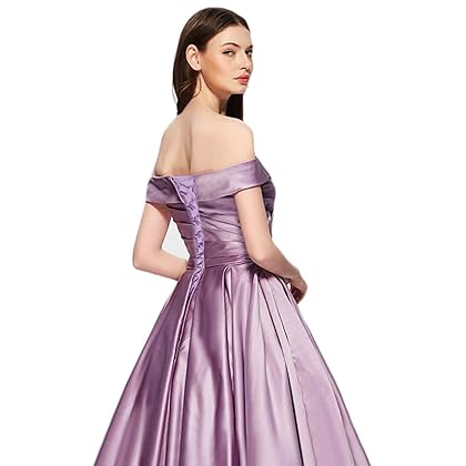 luolandi Women's V Neck Off Shoulder Prom Dresses A Line Long Evening Formal Gowns with Pockets