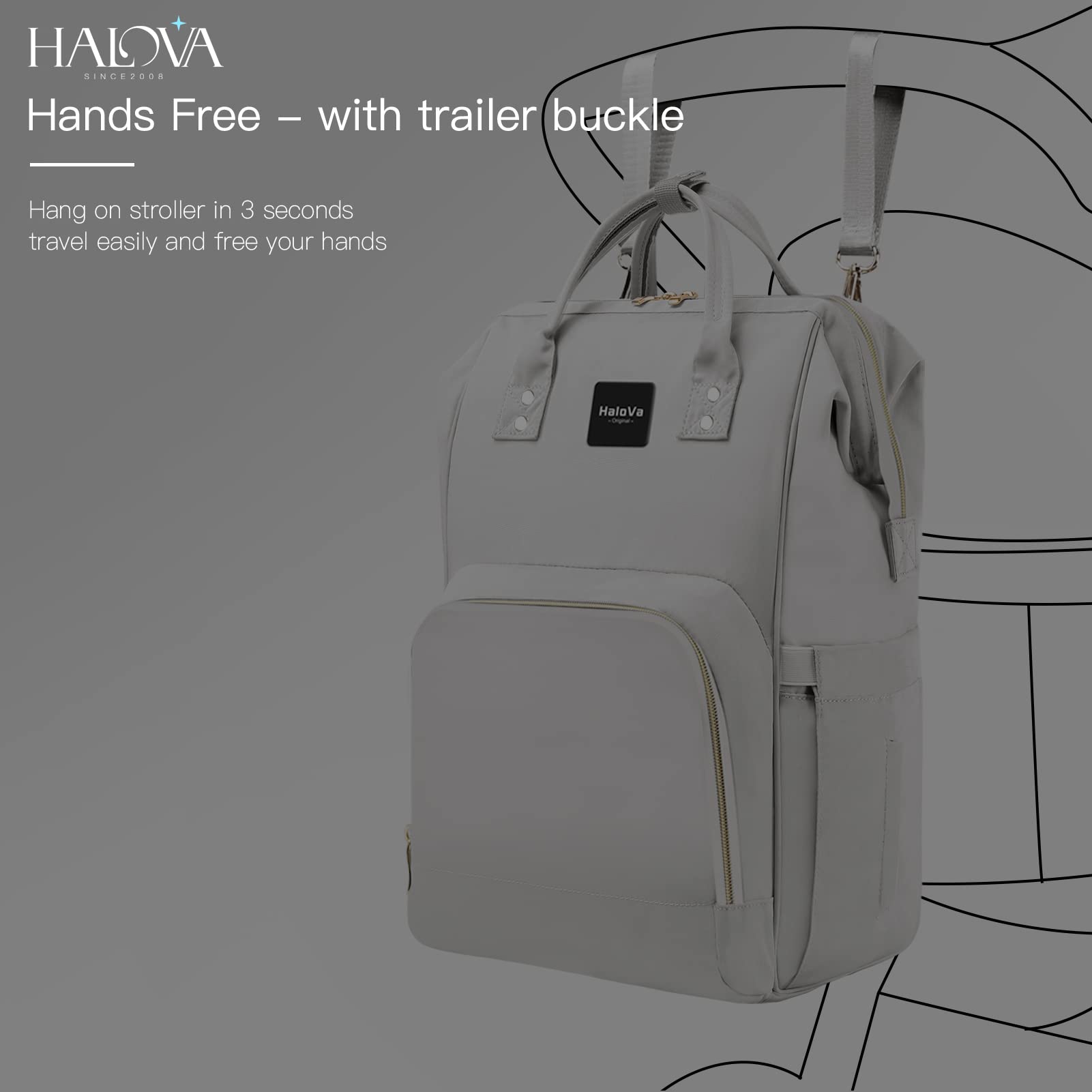 HaloVa Diaper Bag Multi-Function Waterproof Travel Backpack Nappy Bags for Baby Care, Large Capacity, Stylish and Durable, Greyish