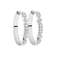 9K White Gold 100% Natural Round Brilliant Cut Diamonds Hoop Earrings | Luxury Jewelry Gifts for Women