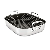 All-Clad Specialty Stainless Steel Large Roaster with Nonstick Rack 13x16 Inch Oven Broiler Safe 500F Roaster Pan, Pots and Pans, Cookware Silver
