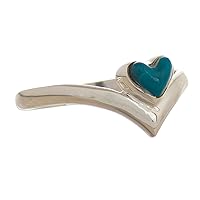 NOVICA Artisan Handmade Chrysocolla Cocktail Ring 950 Silver with Heart Shape Fine Peru Gemstone 'Floating Love'
