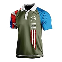 WENKOMG1 Polo Shirt for Men Quick Dry Raglan Sleeve 4th of July 1778 Printed Shirt Stars and Strips Lightweight Pullover