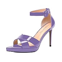 Womens Buckle Party Patent Pointed Toe Sexy Ankle Strap Stiletto High Heel Heeled Sandals 4 Inch