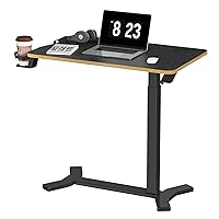 SANODESK Medical Adjustable Overbed Bedside Table with Hidden Casters, Pneumatic Mobile Laptop Computer Standing Desk Cart with Tray, Hospital and Home Use(31.5