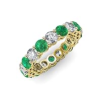 Emerald and Lab Grown Diamond 3 3/8 ctw Womens Eternity Ring Stackable 14K Gold
