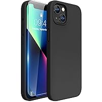 Miracase Designed for iPhone 13 Case, with Tempered Glass Screen Protector, [Soft Anti-Scratch Microfiber Lining], Shockproof Liquid Silicone Rubber Phone Cover Case for 13 6.1 inch(Black)