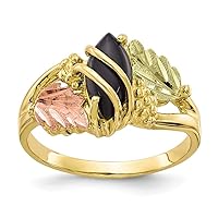 10k Tri color Polished and satin Black Hills Gold Simulated Onyx Ring Size 7.00 Jewelry for Women