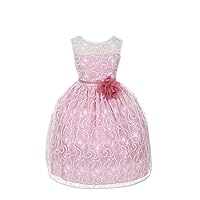 Girl's Elegant Lace Tea Length Flower Girl Party Holiday Dress (2-12)