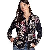 Johnny Was Briony Blouse Long Sleeves Floral Embroidery Black Top Shirt