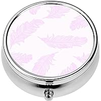Mini Portable Pill Case Box for Purse Vitamin Medicine Metal Small Cute Travel Pill Organizer Container Holder Pocket Pharmacy Pink Feathers Design Greeting Cards and Wedding Birthday and Other