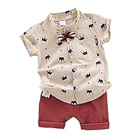 Toddler Boy Fall Clothes Kids Tops Gentleman Shorts Outfits Baby Bow Crown Set Boys Shirt Baby Boy Bundles (Khaki, 80)