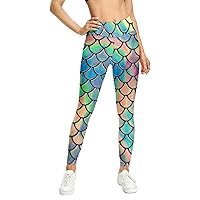 TiaoBug Womens Fish Scale Printed Leggings Stretchy Trousers Skinny Pants for Halloween Cosplay Theme Party