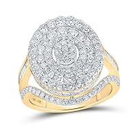 10kt Yellow Gold Womens Round Diamond Oval Ring 2-3/8 Cttw