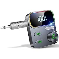 Bluetooth 5.3 Receiver for Car, [2023 Upgraded Enhanced Mic & LED Display] Aux Bluetooth Car Adapter, Wireless Audio Receiver for Car/Home Stereo/Speaker,26H Battery Life (Starry Grey)