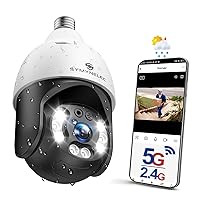 SYMYNELEC 5GHz/2.4GHz Light Bulb Security Camera Outdoor Waterproof 2.5K, 5G Dual Band Wireless WiFi Light Socket Security Camera, 4MP Smart Cam with Color Night Vision Human Motion Detection Alexa