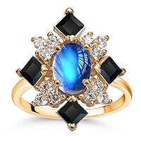 Gem Rings for Women Teen Girls,Thick Gold Silver Plated Oval Round Square Emerald Moonstone Cubic Zirconia Solitaire Rings,Womens Wedding Engagement Gemstone Turkish Rings,Trendy Fashion Cute Turkey Rings