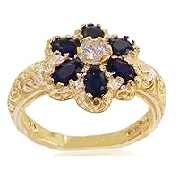 18k Yellow Gold Real Genuine Sapphire & Diamond Womens Band Ring (0.09 cttw, H-I Color, I2-I3 Clarity)