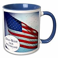3dRose An American Flag with Text God Bless Our Veterans Mug, 11 oz, Blue