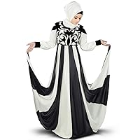 Women's Dubai Fancy Shurafa Abaya Long Dress in Off White & Black