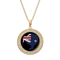 New Zealand Kiwi Bird Multicolored Diamond Pendant Necklace Jewelry for Women Print
