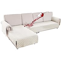 Sectional Couch Covers Waterproof L Shape Sofa Cover 2-Piece Reversible Couch Slipcover with Chaise Cover Durable Furniture Protector Sofa Slipcovers for Pets Dog Cat (X-Large, Milk White)