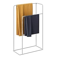 Stand Alone Towel Rack Metal Floor Standing Ladder Towel Holder for Bathroom Kitchen Bedroom Poolside Indoor/Outdoor/White