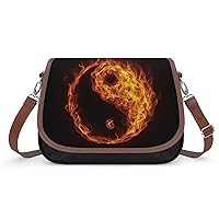 Fire Flame Yin Yang Shoulder Bag for Women Trendy Crossbody Purses Leather Handbag Clutch Tote Bags