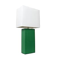 Elegant Designs LT1025-GRN Modern Genuine Leather Table Lamp with White Fabric Shade, Green (Pack of 4)