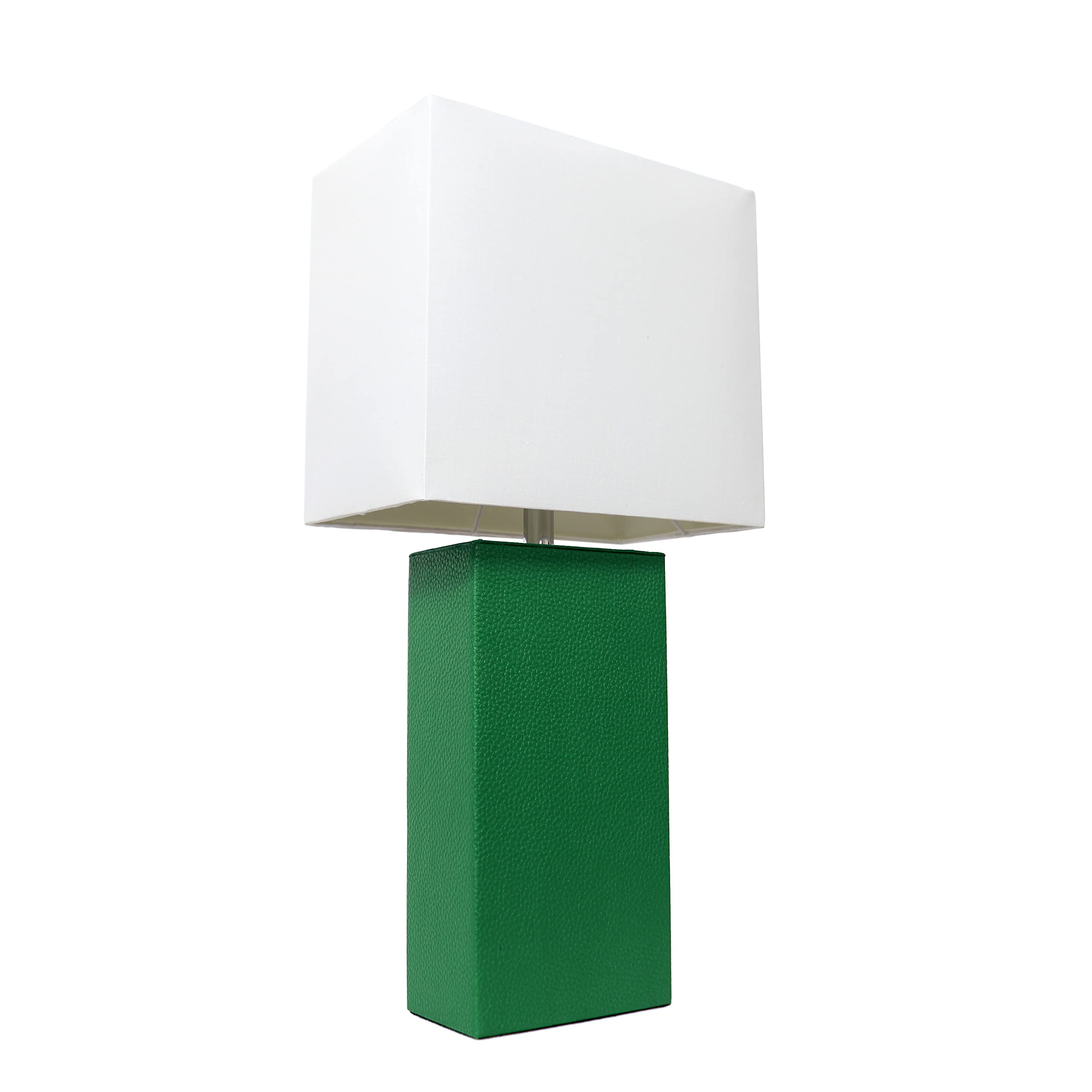 Elegant Designs LT1025-GRN Modern Genuine Leather Table Lamp with White Fabric Shade, Green-(Pack of 4)