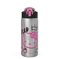 Zak Designs Sanrio Water Bottle for Travel and At Home, 19 oz Vacuum Insulated Stainless Steel with Locking Spout Cover, Built-In Carrying Loop, Leak-Proof Design (Hello Kitty)