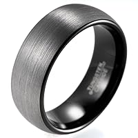 Men's 8mm Brushed Domed Tungsten Ring with Plating Black Inner