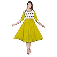 Women's Dress Cotton Tunic Party Wear Frock Suit Animal Print Maxi Yellow Color Plus Size