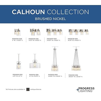 Calhoun Collection 1-Light Clear Glass Farmhouse Bath Vanity Light Brushed Nickel