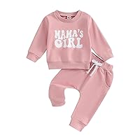wdehow Toddler Baby Girls 2pcs Outfit Letters Print Long Sleeve Sweatshirt Tops Solid Color Pants Fall Winter Clothes