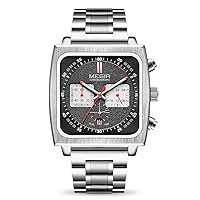 MEGIR Men's Rectangle Business Work Analogue Quartz Chronograph Luminous Sport Wrist Watch with Leather/Stainless Steel Strap 2182G