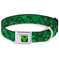 Buckle-Down Seatbelt Buckle Dog Collar - St. Patrick's Day Mickey Collage Greens - 1