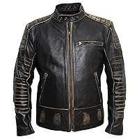 Men’s Black Biker Vintage Genuine Cowhide Motorcycle Rider Classic Fashionable Slim Fit Leather Jacket