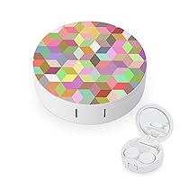 Colorful Mosaic Contact Lens Case Portable Cute Eye Contacts Travel Kit with Mirror Container Holder Box