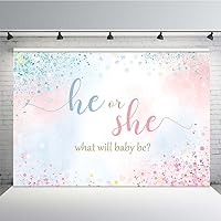 MEHOFOND 7x5ft Watercolor Gender Reveal Backdrop He or She What Will Baby Be Blue and Pink Photography Background Boy or Girl Gender Reveal Party Banner Decorations Photo Booth Props
