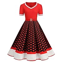 Vintage Dresses for Women Polka Dot Rockabilly Dress 1950s Color Block Dress 1960s Audrey Hepburn Pin Up Dresses