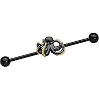 Body Candy Womens 14G Black PVD 316L Surgical Steel Helix Cartilage Earring Octopus Industrial Barbell 1 1/2