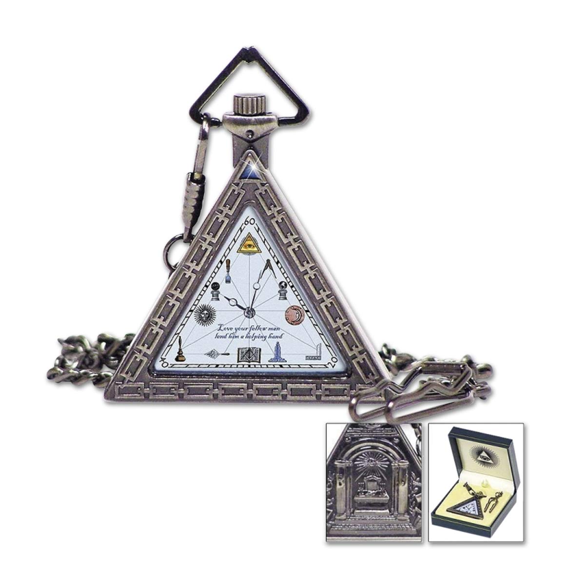 Triangular Working Tools Antique Silver Masonic Pocket Watch - 2