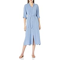 M Made in Italy Women's Long-Sleeve Button-Front Belted Dress