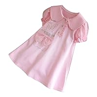 Toddler Girl's Bow Ruffle Trim Round Neck Puff Sleeve Flared A Line Dress Girls Short Sleeve Dress