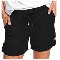Womens Summer Shorts Solid Casual Y2K Shorts Elastic Drawstring Workout Shorts with Pocket Comfy Athletic Short Pants
